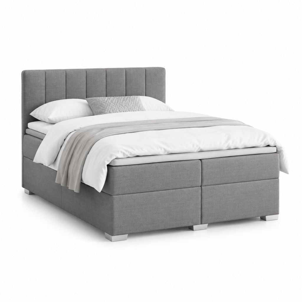 Letto matrimoniale contenitore grigio in poliestere 160 x 200 cm con testiera imbottita