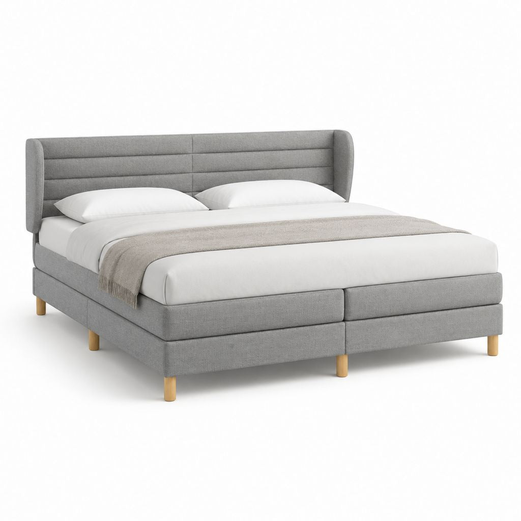 Letto matrimoniale imbottito grigio in poliestere 180x200 cm con testiera alta