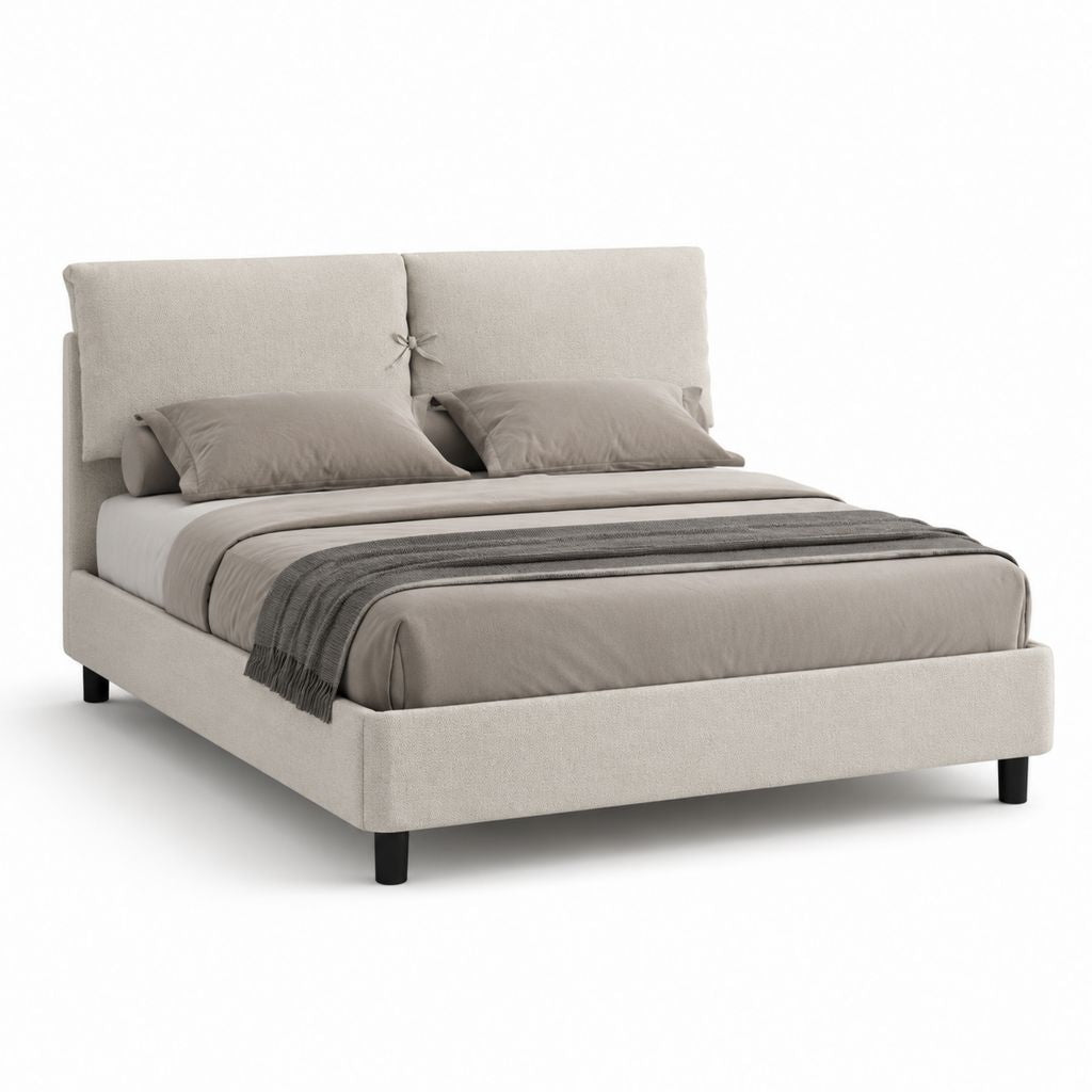 Letto matrimoniale imbottito beige in poliestere rettangolare 160 x 200 cm