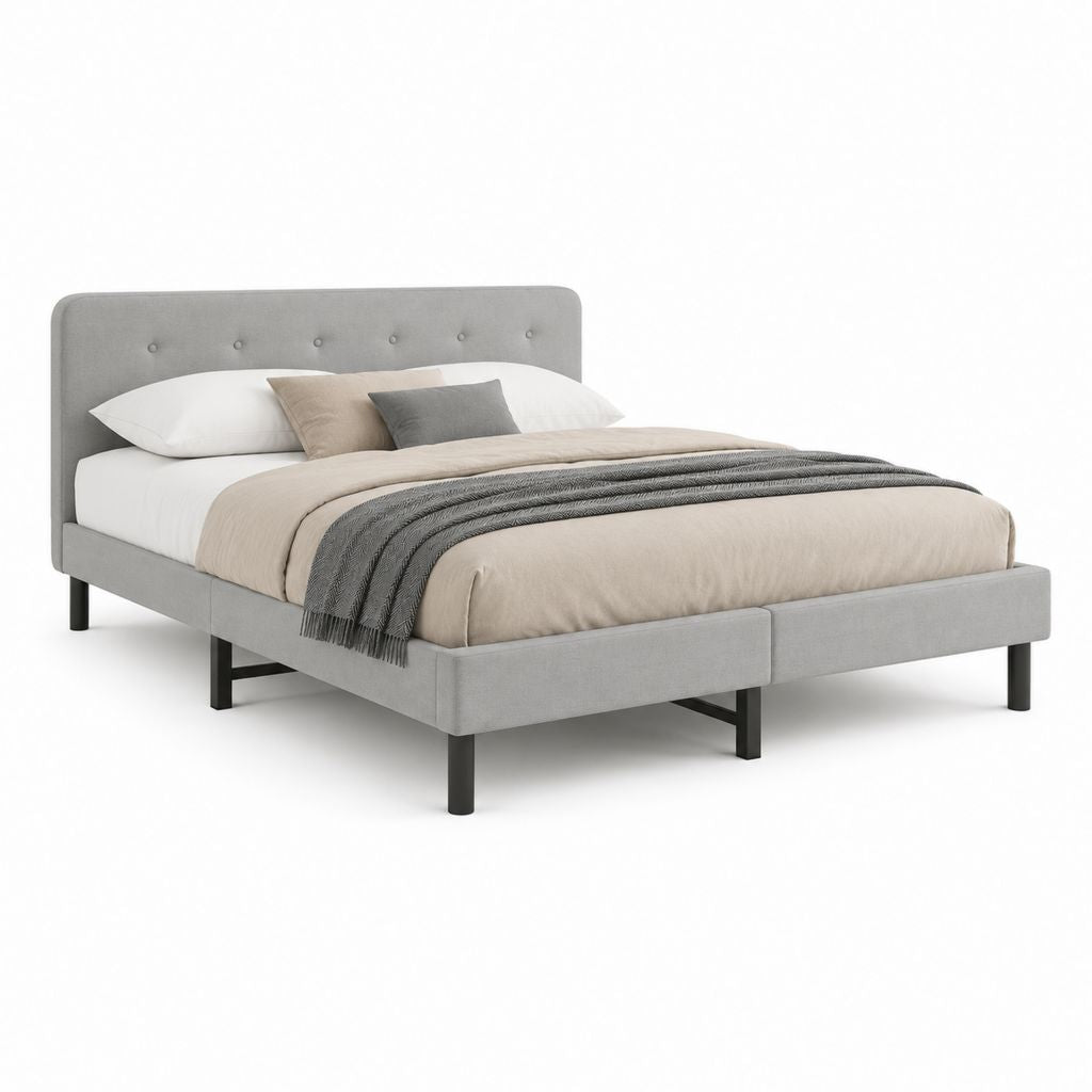 Letto matrimoniale imbottito grigio in poliestere con testiera capitonné 160 x 200 cm
