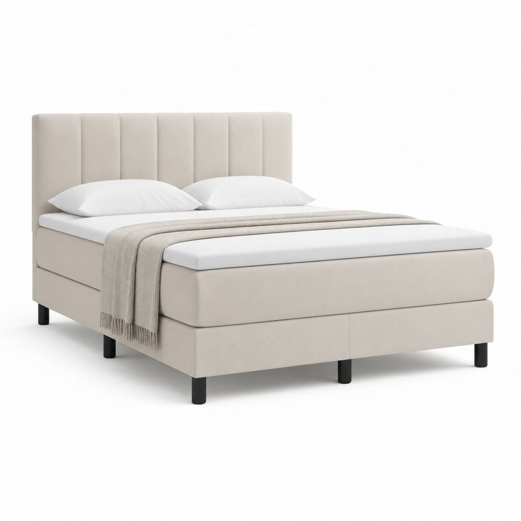 Letto matrimoniale rettangolare imbottito beige in poliestere 160 x 200 cm