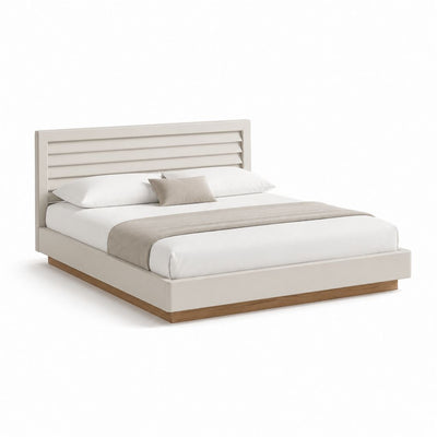 Letto matrimoniale con testiera a doghe bianco e noce in MDF 160 x 200 cm