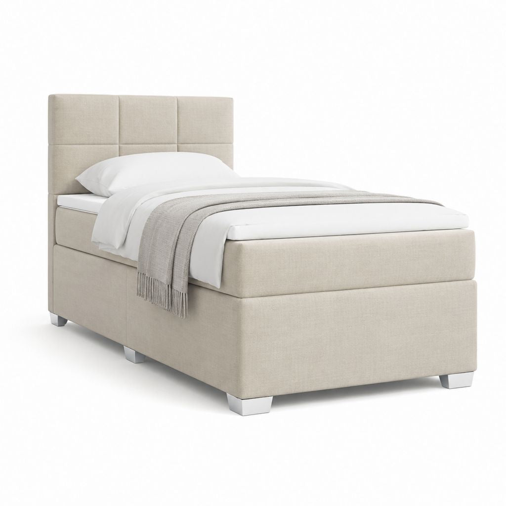 Letto singolo imbottito beige in poliestere 90 x 200 cm