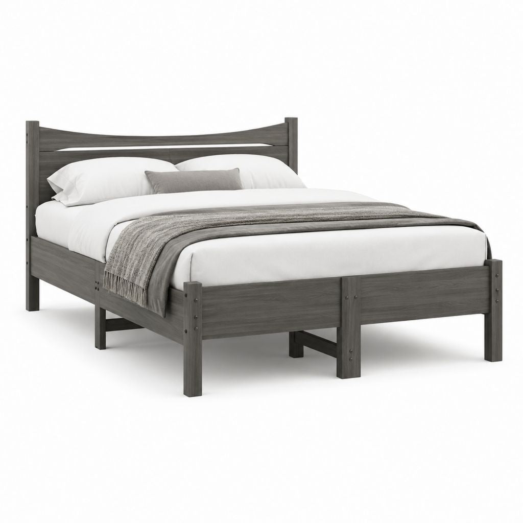 Letto matrimoniale 160 x 200 cm grigio in legno massello con testiera curva