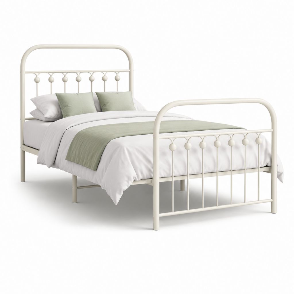Letto matrimoniale in acciaio bianco con struttura tubolare 140 x 190 cm