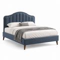 Letto matrimoniale imbottito blu in poliestere con testiera curva 160 x 200 cm