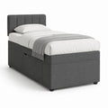 Letto singolo contenitore grigio in poliestere con testiera imbottita 90 x 190 cm