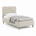 Letto singolo imbottito beige in poliestere con testiera geometrica 90 x 190 cm