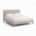 Letto matrimoniale imbottito beige in poliestere con testiera curva 160 x 200 cm