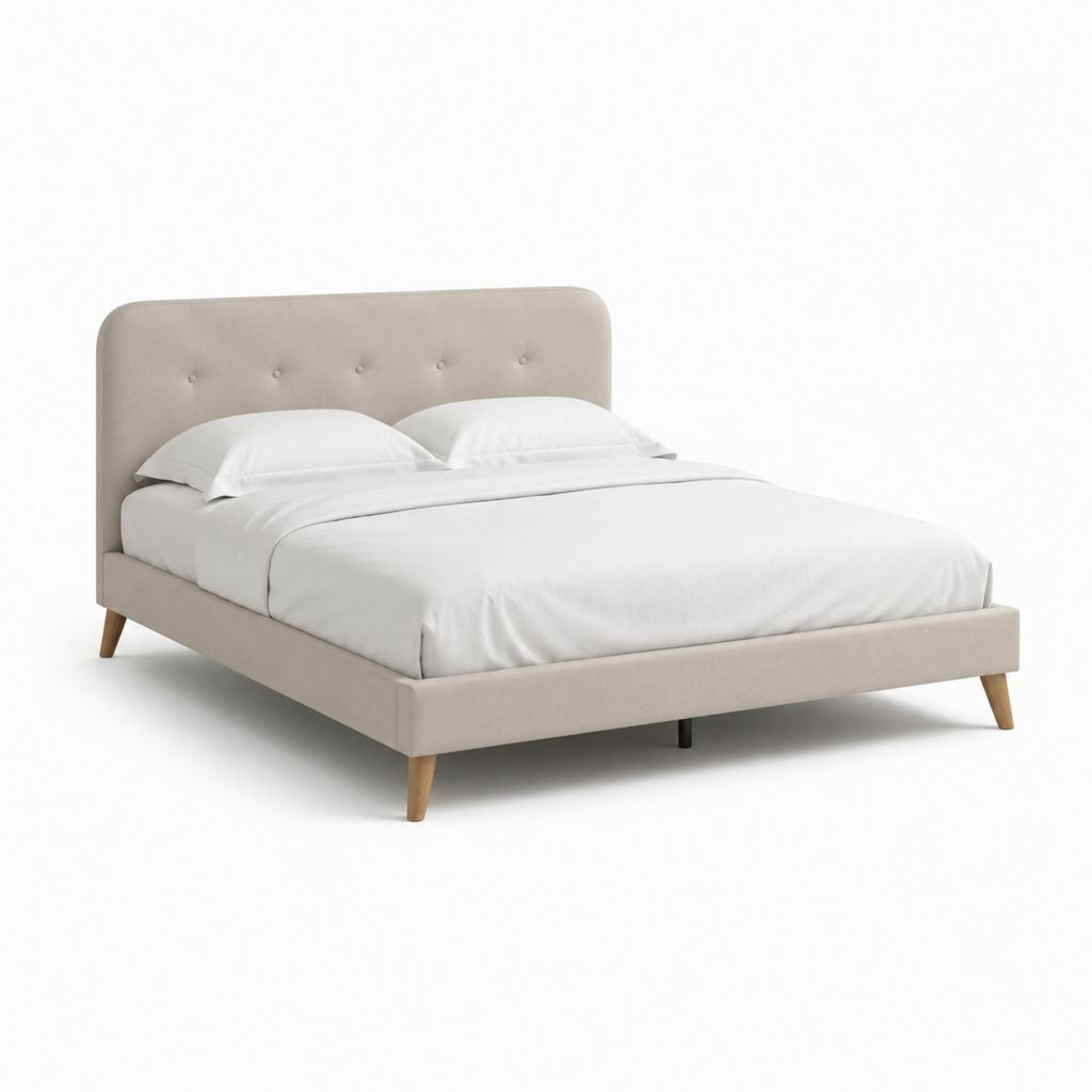Letto matrimoniale imbottito beige in poliestere con testiera curva 160 x 200 cm