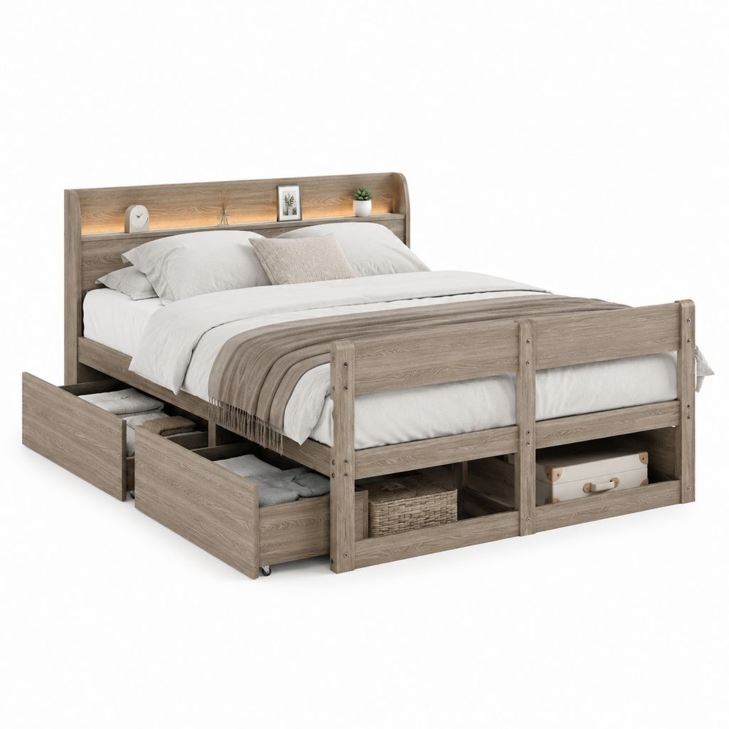 Letto matrimoniale con contenitore grigio rovere in pannelli truciolari 160 x 200 cm