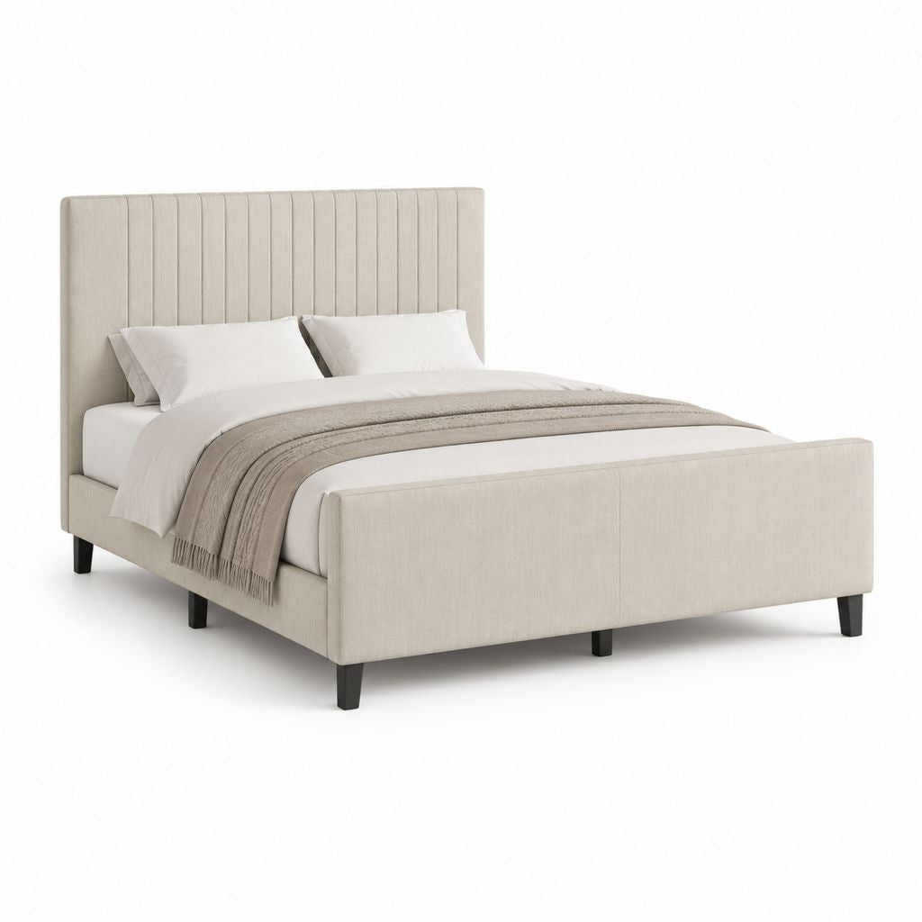 Letto matrimoniale imbottito beige in poliestere rettangolare 160 x 200 cm