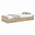 Letto singolo rettangolare con 3 cassetti rovere chiaro in truciolare nobilitato 203 x 95 x 40 cm