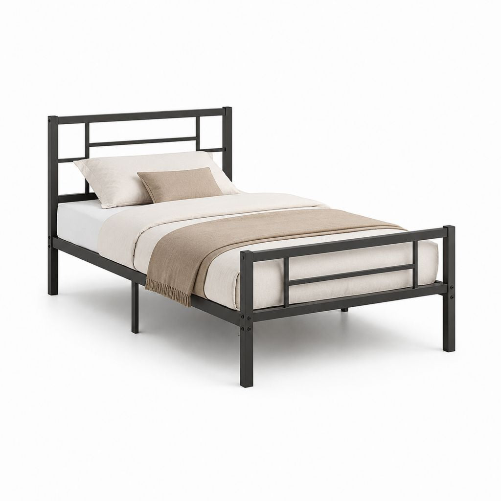Letto matrimoniale struttura letto in acciaio nero rettangolare 140 x 190 cm