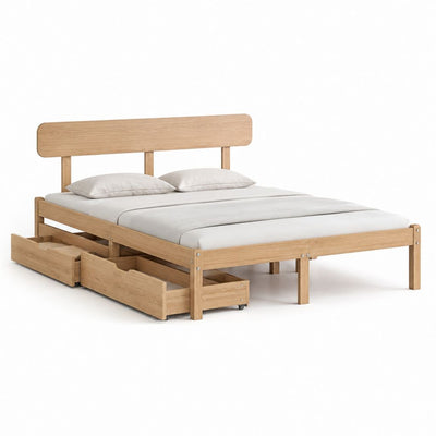 Letto matrimoniale con 2 cassetti rovere naturale legno massello rettangolare 160 x 200 cm