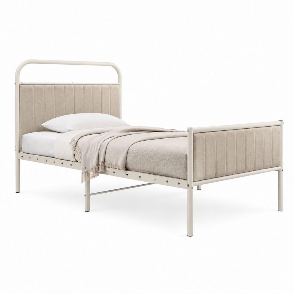 Letto singolo in acciaio beige con pannelli in poliestere 90 x 200 cm