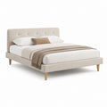 Letto matrimoniale imbottito beige in poliestere rettangolare con rete a doghe 160 x 200 cm