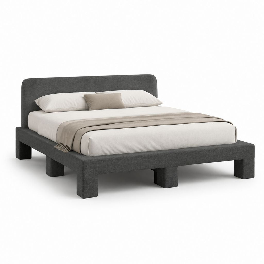 Letto matrimoniale con struttura imbottita grigio scuro in poliestere rettangolare 175 x 215 x 105 cm