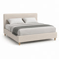 Letto matrimoniale imbottito beige in poliestere con testiera rettangolare per materasso 160 x 200 cm