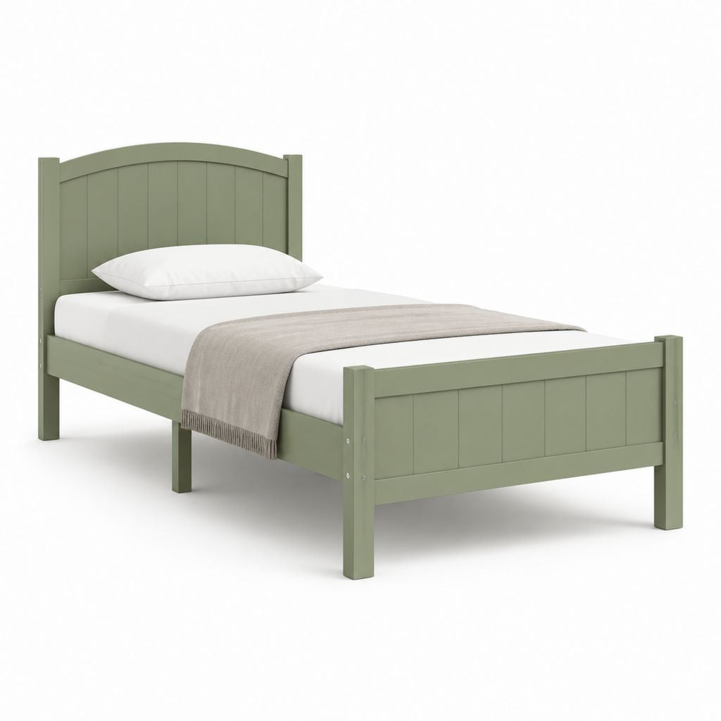 Letto singolo verde salvia in pino massello rettangolare 90 x 190 cm