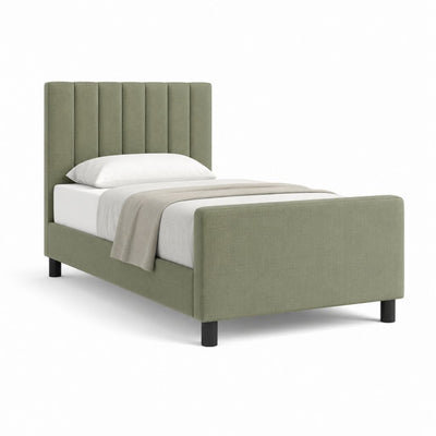 Letto singolo imbottito verde salvia in poliestere con testiera verticale 90 x 190 cm