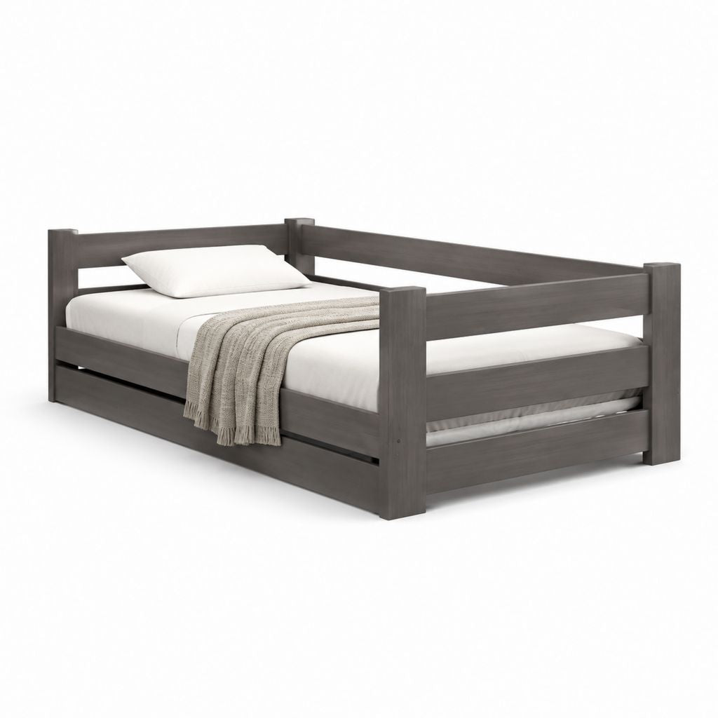 Letto singolo in legno massello di pino grigio antracite rettangolare 90 x 190 cm