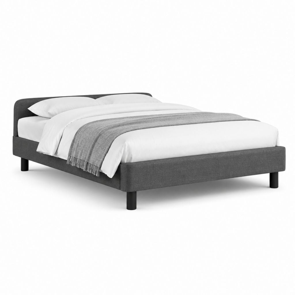 Letto matrimoniale imbottito grigio scuro in poliestere 170 x 215 x 92 cm