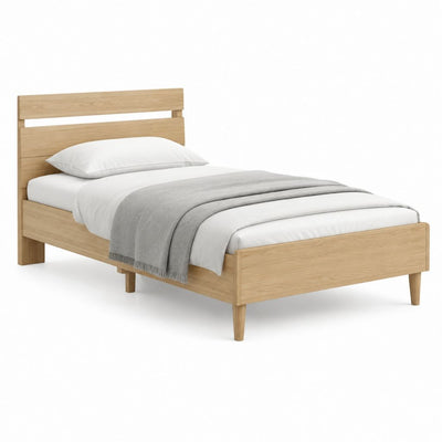 Letto singolo rettangolare con testiera in legno massello finitura rovere chiaro 90 x 190 cm