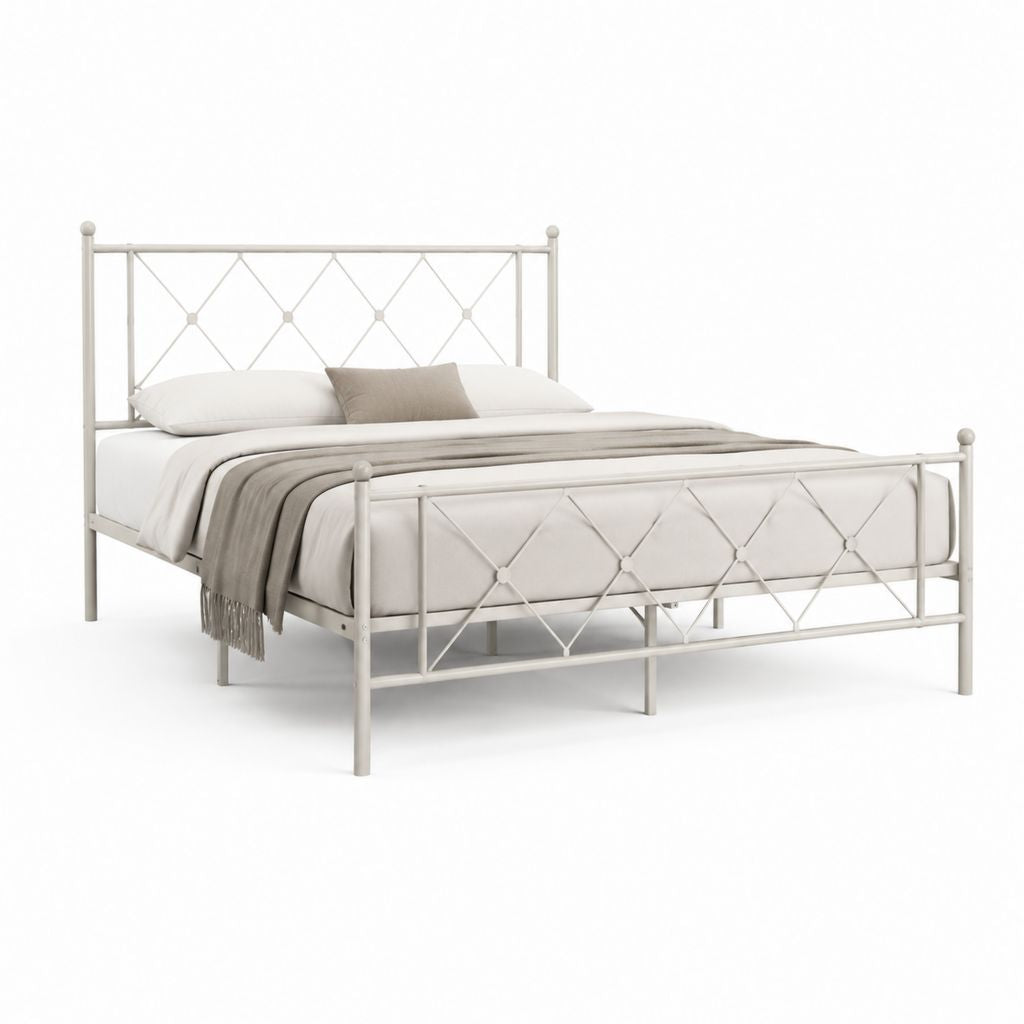 Letto matrimoniale con struttura in acciaio bianco rettangolare 160 x 200 cm 166 x 209 x 110 cm