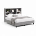 Letto matrimoniale con testiera libreria grigio in poliestere 160 x 200 cm
