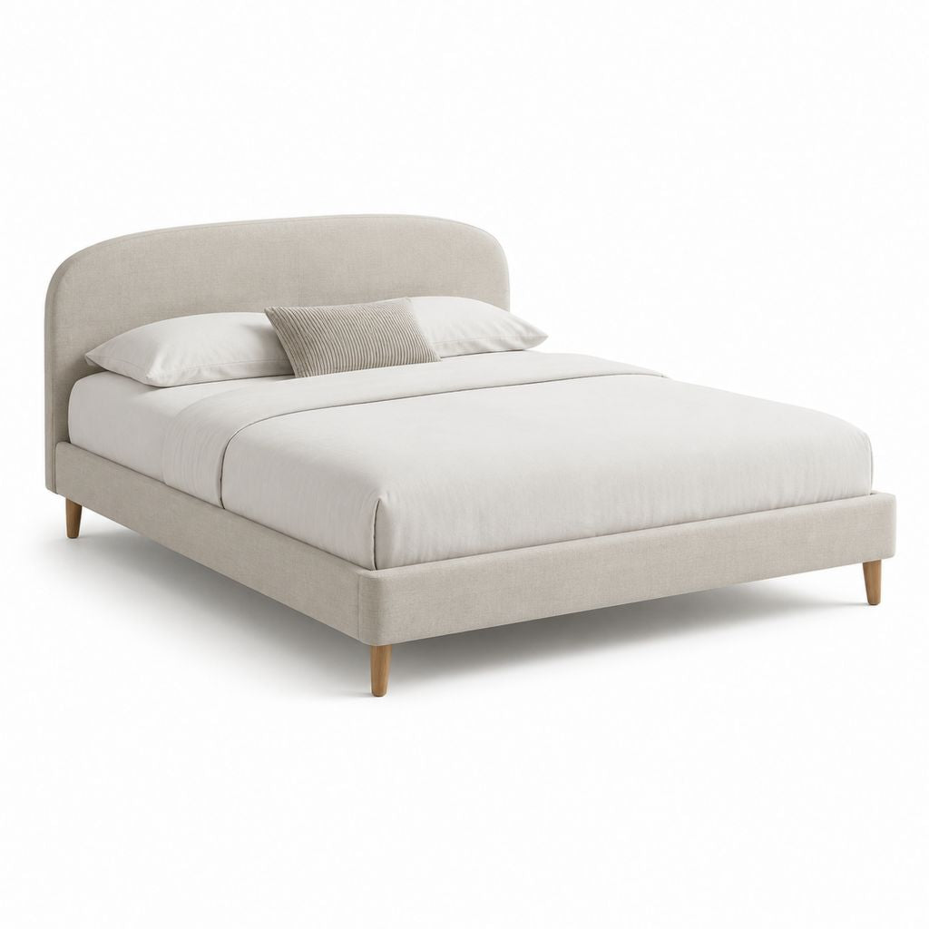 Letto matrimoniale imbottito beige in poliestere con testiera arrotondata 160 x 200 cm