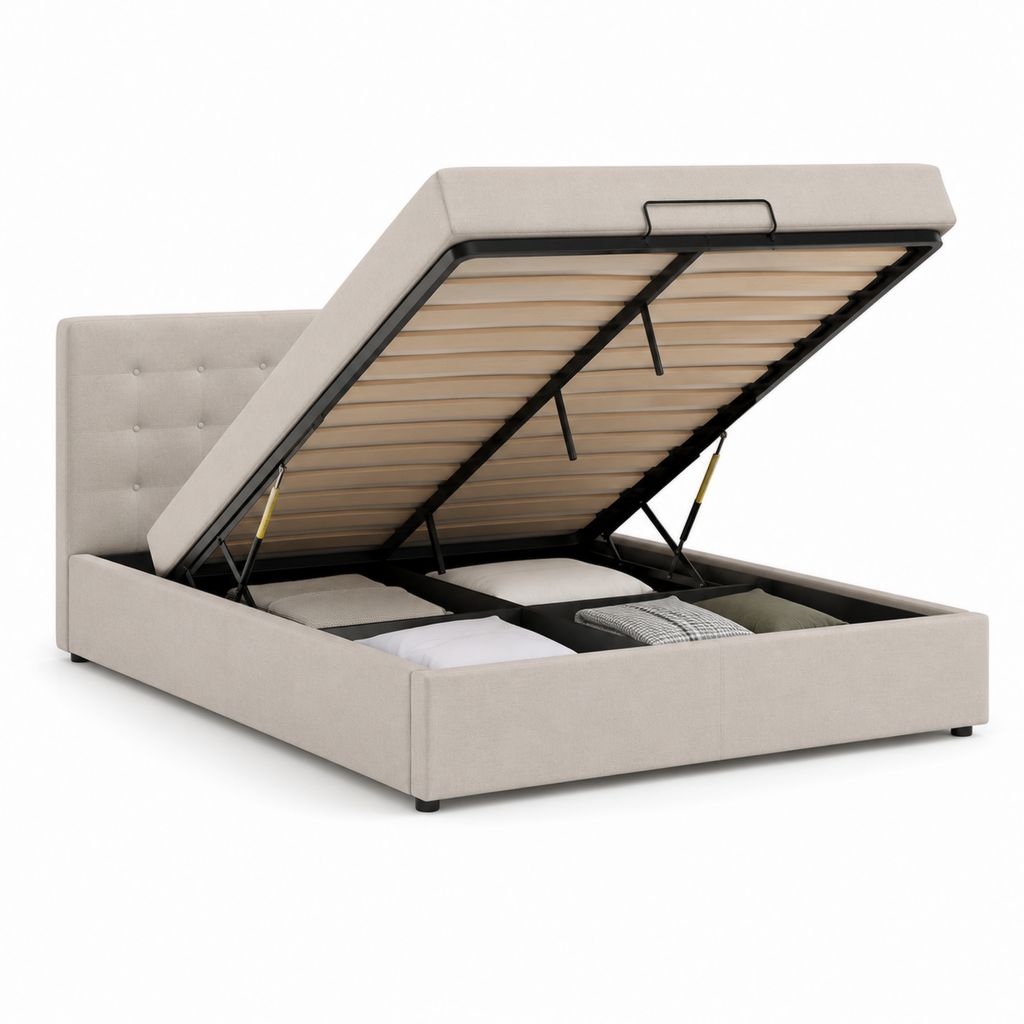 Letto matrimoniale contenitore beige in poliestere con rete a doghe 160 x 200 cm
